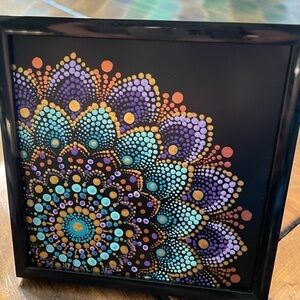 Hand painted in for mandala style framed 5 1/2”